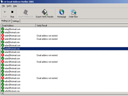 1st Email Address Verifier 2006 Screenshot 1