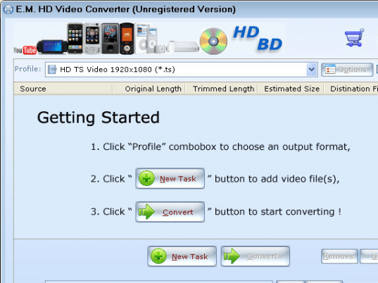 E.M. HD Video Converter Screenshot 1