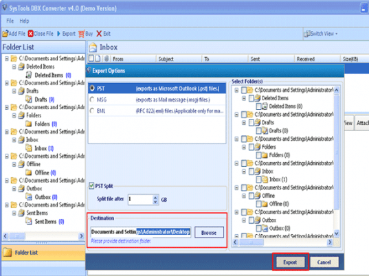 DBX File Converter Screenshot 1