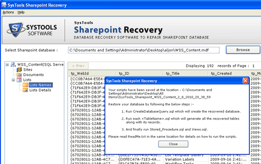 Recover SharePoint Database Screenshot 1
