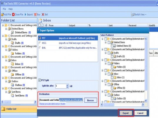 DBX to Outlook Conversion Screenshot 1
