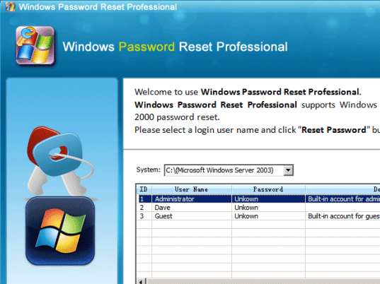 Windows Password Reset Professional Screenshot 1