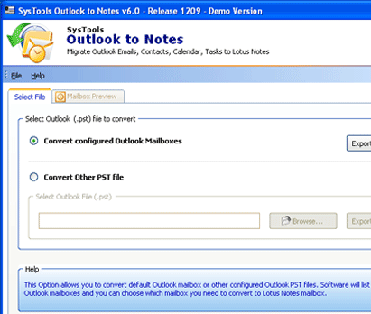 Export Outlook to Notes Full Version Screenshot 1