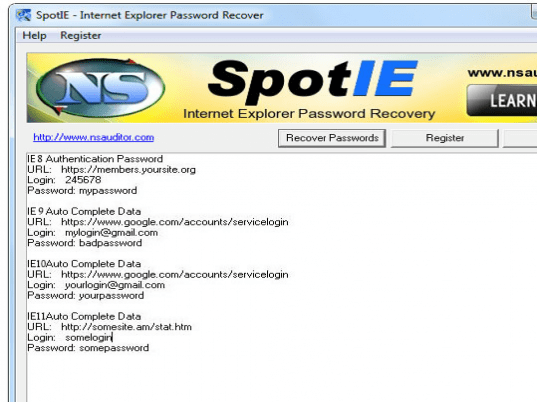 SpotIE Password Recovery Screenshot 1