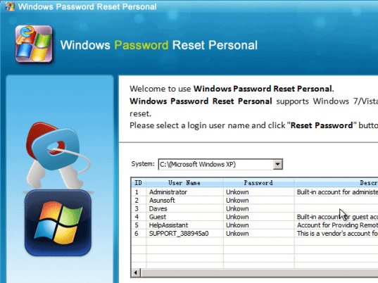 Bypass Windows 7 Password Utility Screenshot 1