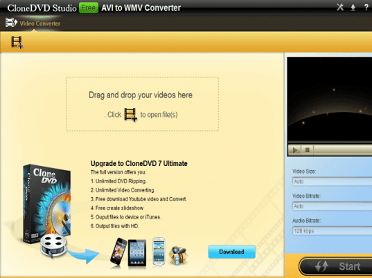 CloneDVD Free AVI to WMV Converter Screenshot 1