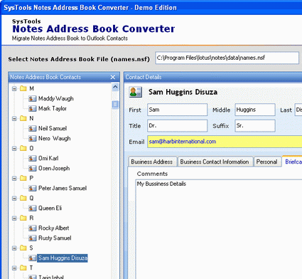 Notes Address Book to Outlook Screenshot 1