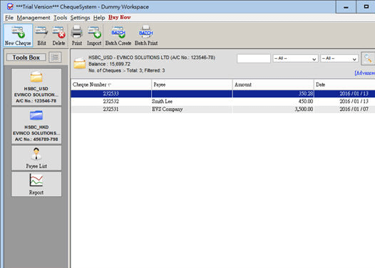 ChequeSystem Cheque Printing Software Screenshot 1