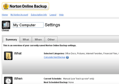 Norton Backup Online Screenshot 1