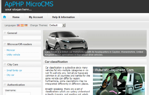ApPHP MicroCMS Content Management System Screenshot 1