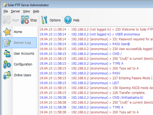 Solar FTP Server Screenshot 1