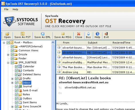 Convert Outlook OST to PST Email Screenshot 1