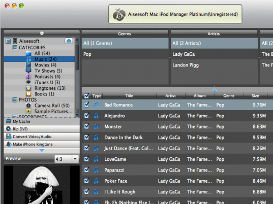 Aiseesoft Mac iPod Manager Platinum Screenshot 1