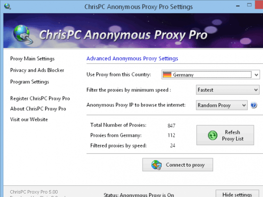ChrisPC Anonymous Proxy Pro Screenshot 1