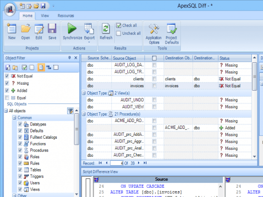 ApexSQL Diff Screenshot 1