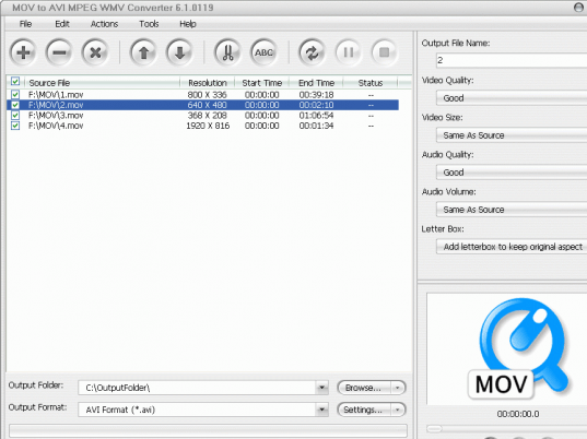 MOV to AVI MPEG WMV Converter Screenshot 1