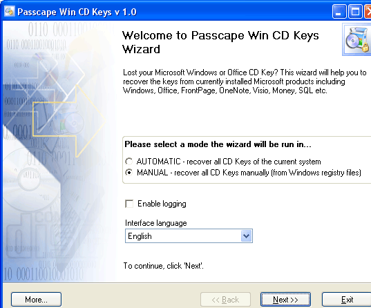 Passcape Win CD Keys Screenshot 1
