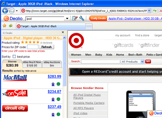 Dealio Comparison Shopping Toolbar Screenshot 1