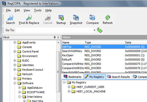 RegCOPA Registry Editor Screenshot 1