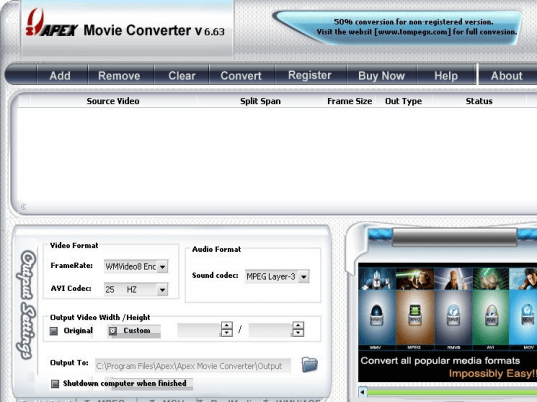 Apex Movie Converter Screenshot 1