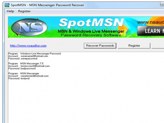 SpotMSN Password Recover Screenshot 1