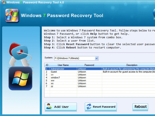 Daos Windows 7 Password Recovery Tool Screenshot 1