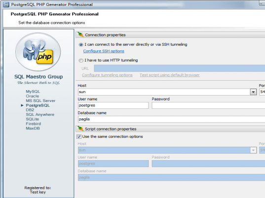 PostgreSQL PHP Generator Screenshot 1