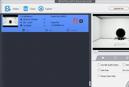 WinX Free AVI to Zune Converter Screenshot 1