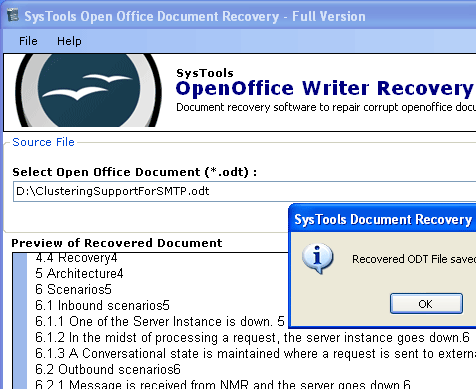 Open Office Writer Recovery Screenshot 1