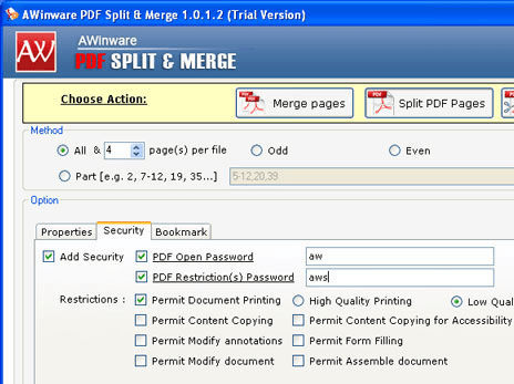 AWinware PDF Split & Merge Screenshot 1