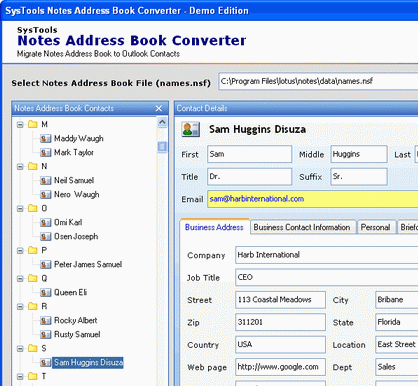 Convert Notes Contacts to Outlook Free Screenshot 1