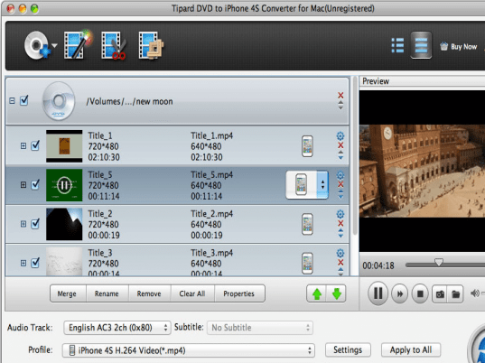 Tipard Mac DVD to iPhone 4S Converter Screenshot 1