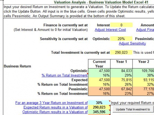 Business Valuation Model Excel Screenshot 1