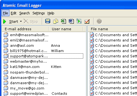 AtomPark Email Logger Screenshot 1
