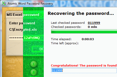 Atomic Excel Password Recovery Screenshot 1