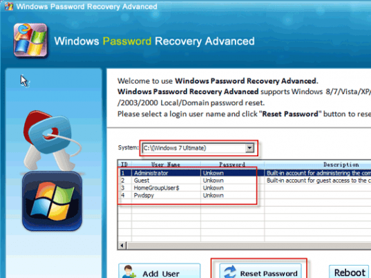 Windows Password Recovery Tool Screenshot 1