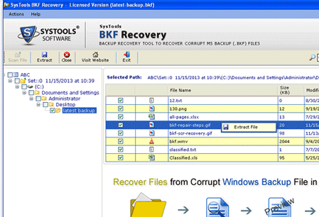Recovery Tool for MS Backup File Screenshot 1