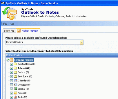 Operate Outlook Mail to Lotus Notes Screenshot 1