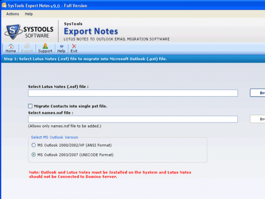 Notes 2 Outlook Database Screenshot 1