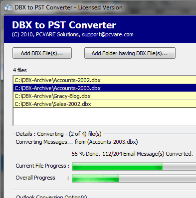 Transfer DBX Files to Outlook 2007 Screenshot 1