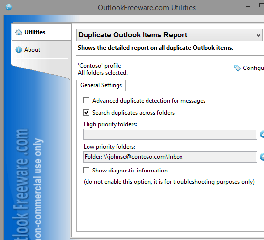 Duplicate Outlook Items Report Screenshot 1