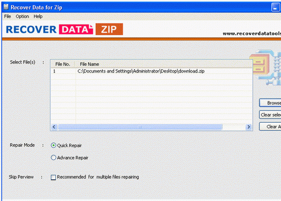 Zip File Recovery Software Screenshot 1