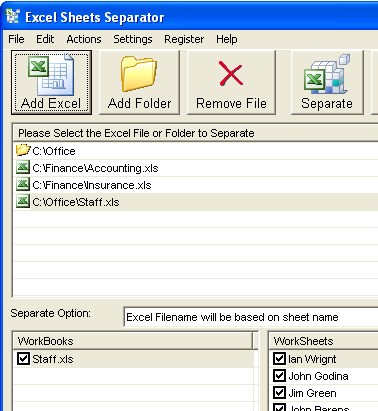 Excel Sheets Separator Screenshot 1