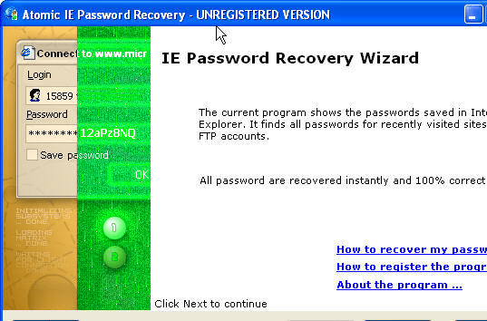 Atomic IE Password Recovery Screenshot 1