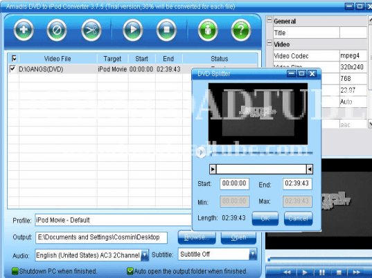 Amadis DVD to iPod Converter Screenshot 1