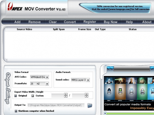 Apex MOV Converter Screenshot 1