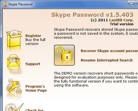 LastBit Skype Password Recovery Screenshot 1