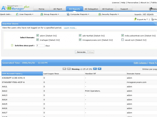 Active Directory Reports Screenshot 1