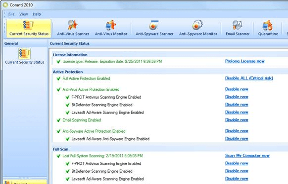 Coranti 2010 MultiCore AntiVirus AntiSpyware Screenshot 1