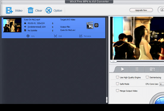WinX Free MP4 to AVI Converter Screenshot 1